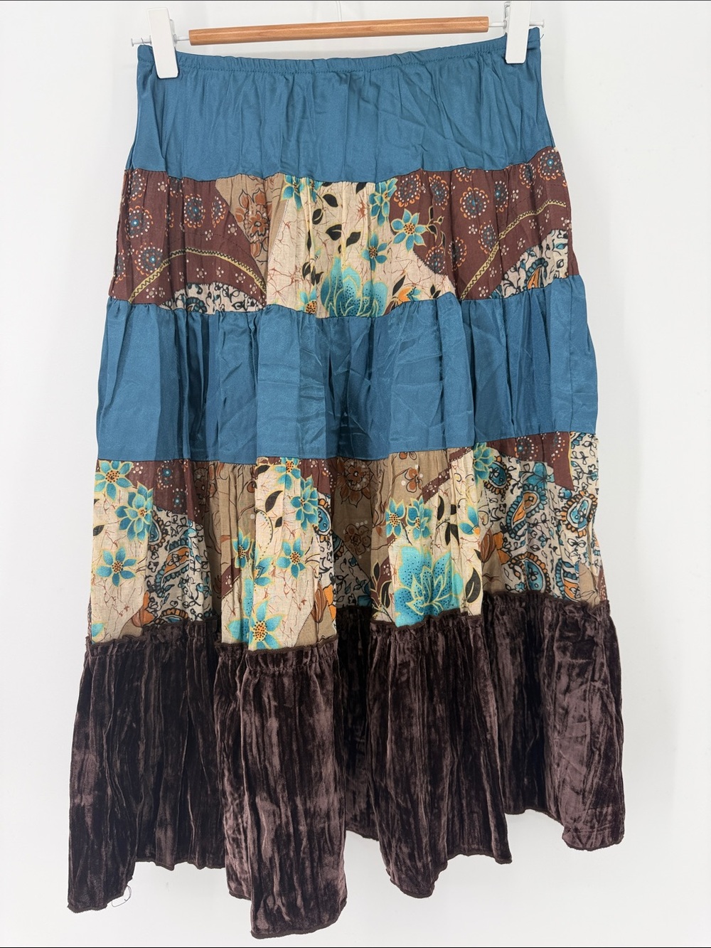 Vintage Y2K Joe Benbasset Patchwork Velvet Tiered Maxi Skirt Small
